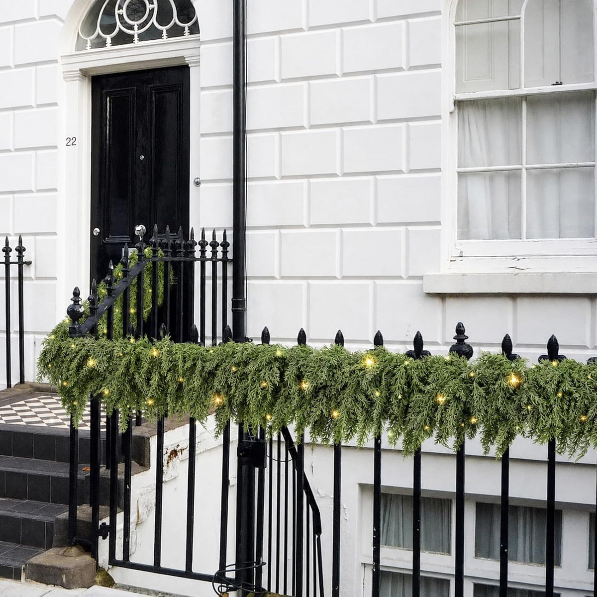 9ft prelit christmas garland with lights battery operated, front angle view