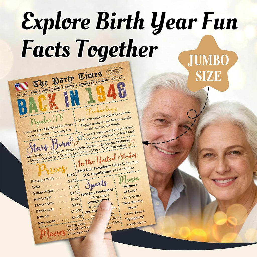 80th Birthday Card Gifts for Women Men, Happy 80th Birthday Decorations for Grandpa Grandma, 80 Year Old Birthday Gift, Back In 1946