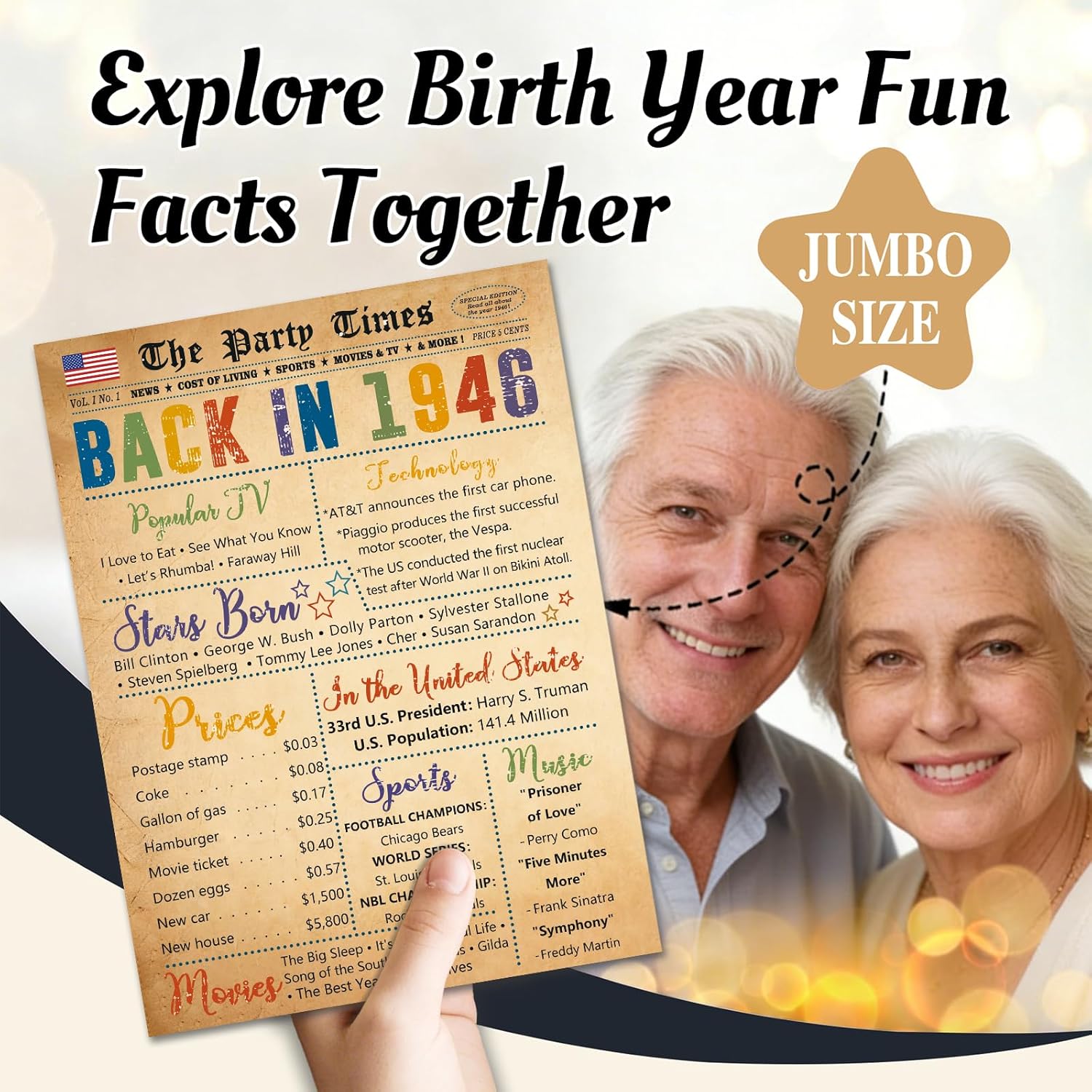 80th Birthday Card Gifts for Women Men, Happy 80th Birthday Decorations for Grandpa Grandma, 80 Year Old Birthday Gift, Back In 1946