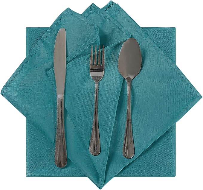 Cloth Napkins 20x20 inch Washable Polyester Dinner Napkins Soft Table Napkins for Wedding Party Dining Banquet(Teal,12PCS)