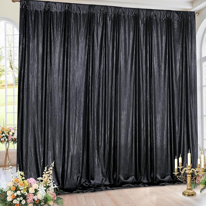 Black Backdrop for Parties 4 Panels 4.8x8FT Sequin Curtains Backdrop Drapes Giltter Photo Photography for Wedding Bridal Baby Shower Graduation