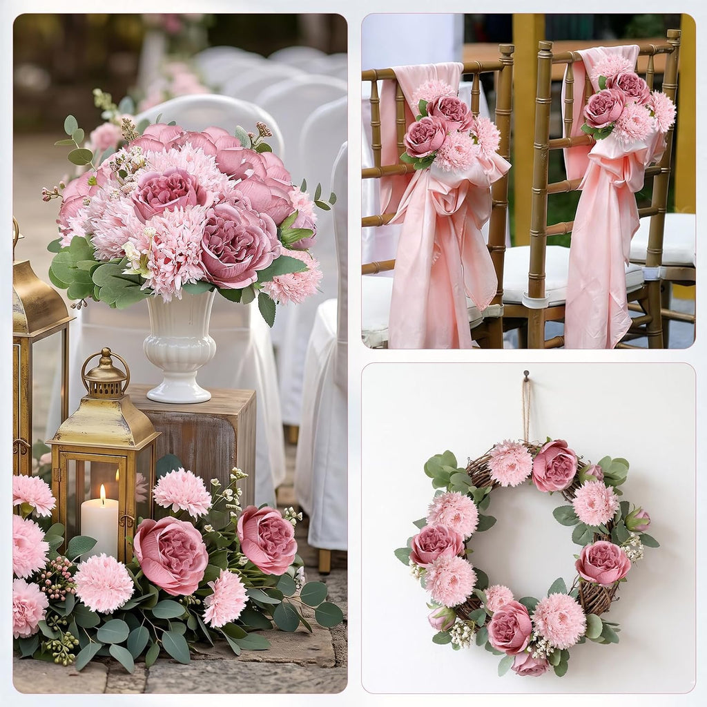 16 bundles peonies artificial flowers bulk - blush, side view