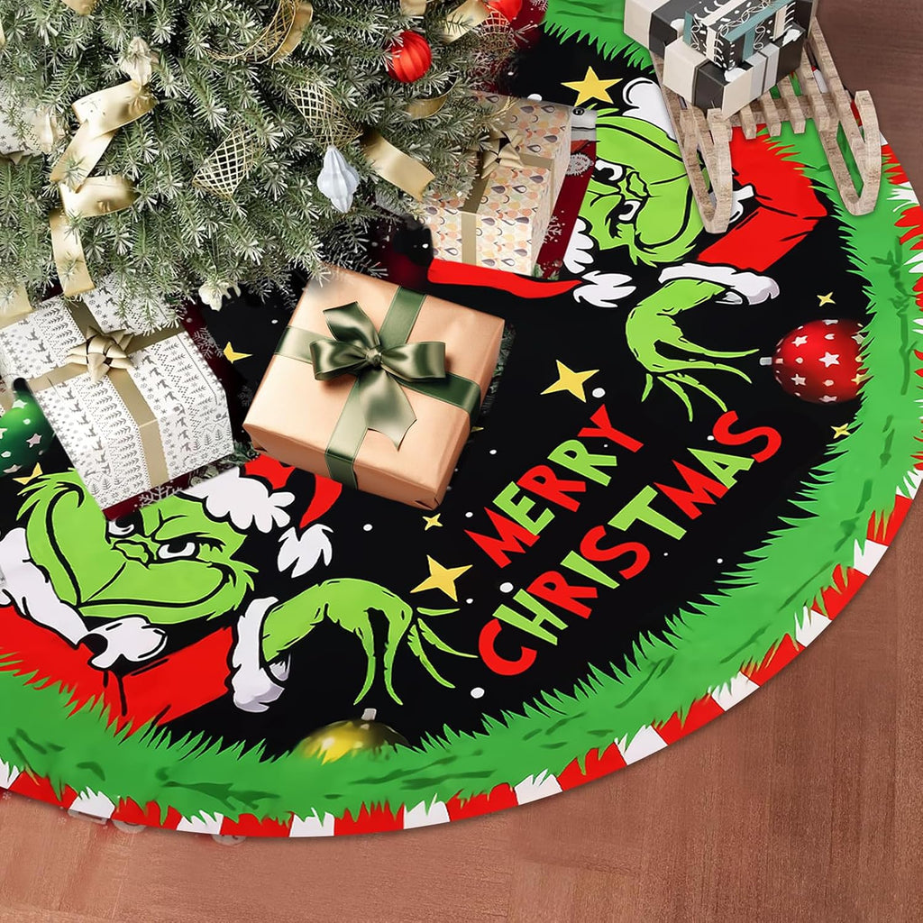 Christmas Tree Skirt Christmas Decorations Soft Red Green Christmas Decor Mat for Xmas Holiday Decorations 48"