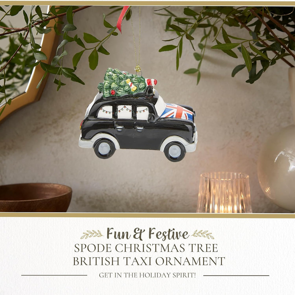 Spode Christmas Tree Brit Taxi Ornament - Dolomite Holiday Hanging Bauble for Seasonal Displays