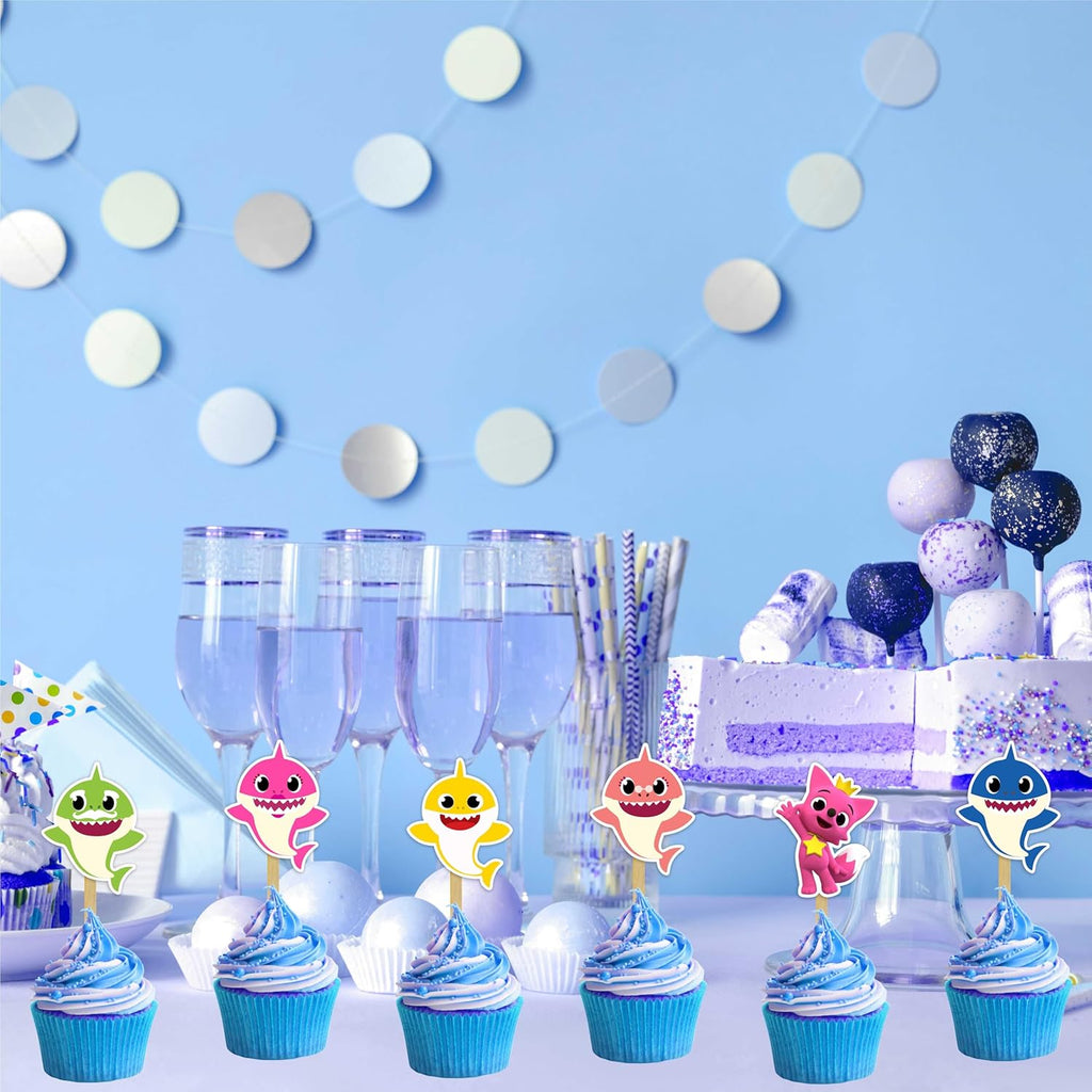 "Bby Shrk Cupcake Toppers – Cute Party Decorations for Bby Shrk-Themed Birthdays – Fun & Colorful Cake Toppers for Birthday Parties – Multicolor Set of 24"