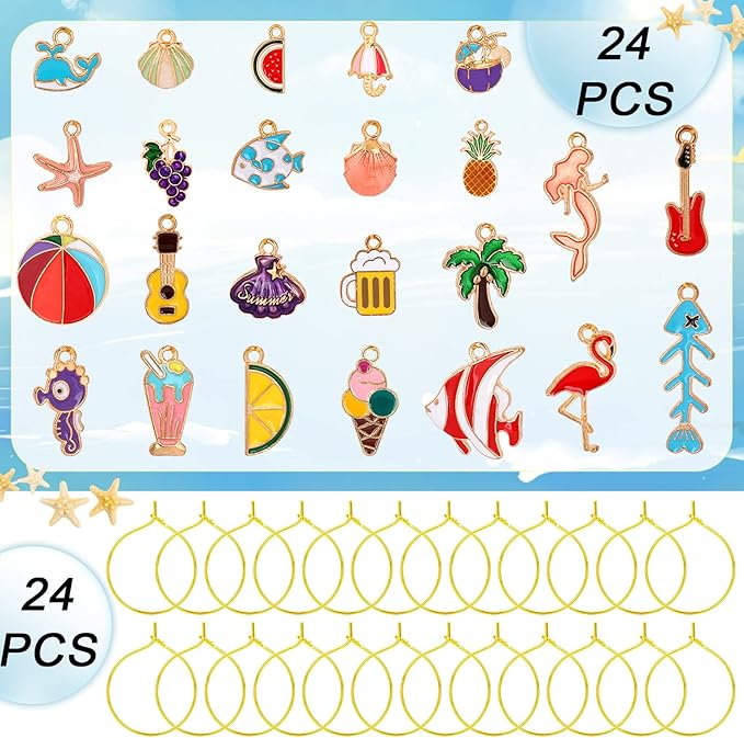 SANNIX 24pcs Wine Glass Charms - Identifier Tags for Stem Glasses - Funny Charms for Summer Christmas Wine Tasting Party Decorations