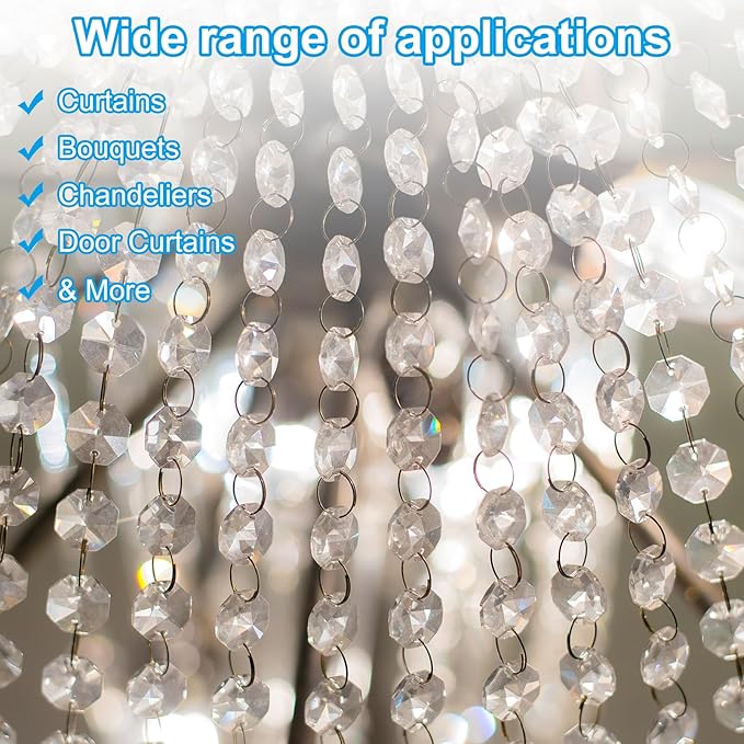 PATIKIL 14 mm Crystal Garland Strands, 16.4 Ft Acrylic Octagon Chandelier Bead Chains String for DIY Craft Wedding Party Home Decorative Jewelry Making, Champagne