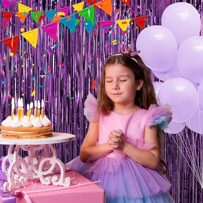 Crosize 2 Pack 3.3 x 9.9 ft Purple Foil Fringe Backdrop Curtain, Streamer Backdrop Curtains, Streamers Birthday Party Decorations, Tinsel Curtain for Parties, Galentines Decor, Preppy, Photo Booth