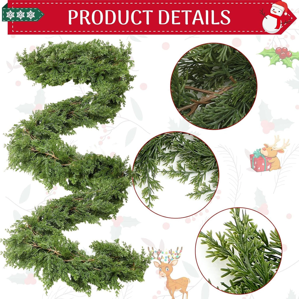 yinder 15 ft artificial cedar christmas garland, extra, close-up detail