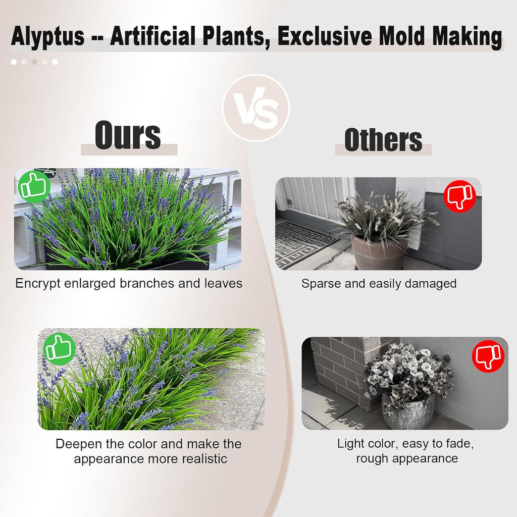 alyptus Artificial Plants Outdoor Fake Monkey Grass with Flowers for Pot UV Resistant Plant Decor for Window Garden Patio Hanging Planter Pathway Front Porch (Grass with Flowers)