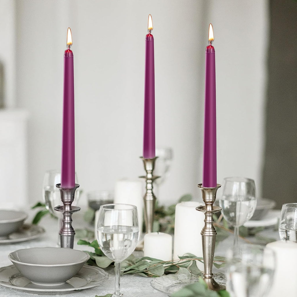 KONNI 0.87×10 Inch Purple Taper Candles, Unscented and Smokeless Tall Candlesticks, 10 Pack Tapered Candles with Cotton Wicks, Long Burning, Ideal for Weddings, Dinner Parties, and Home Décor