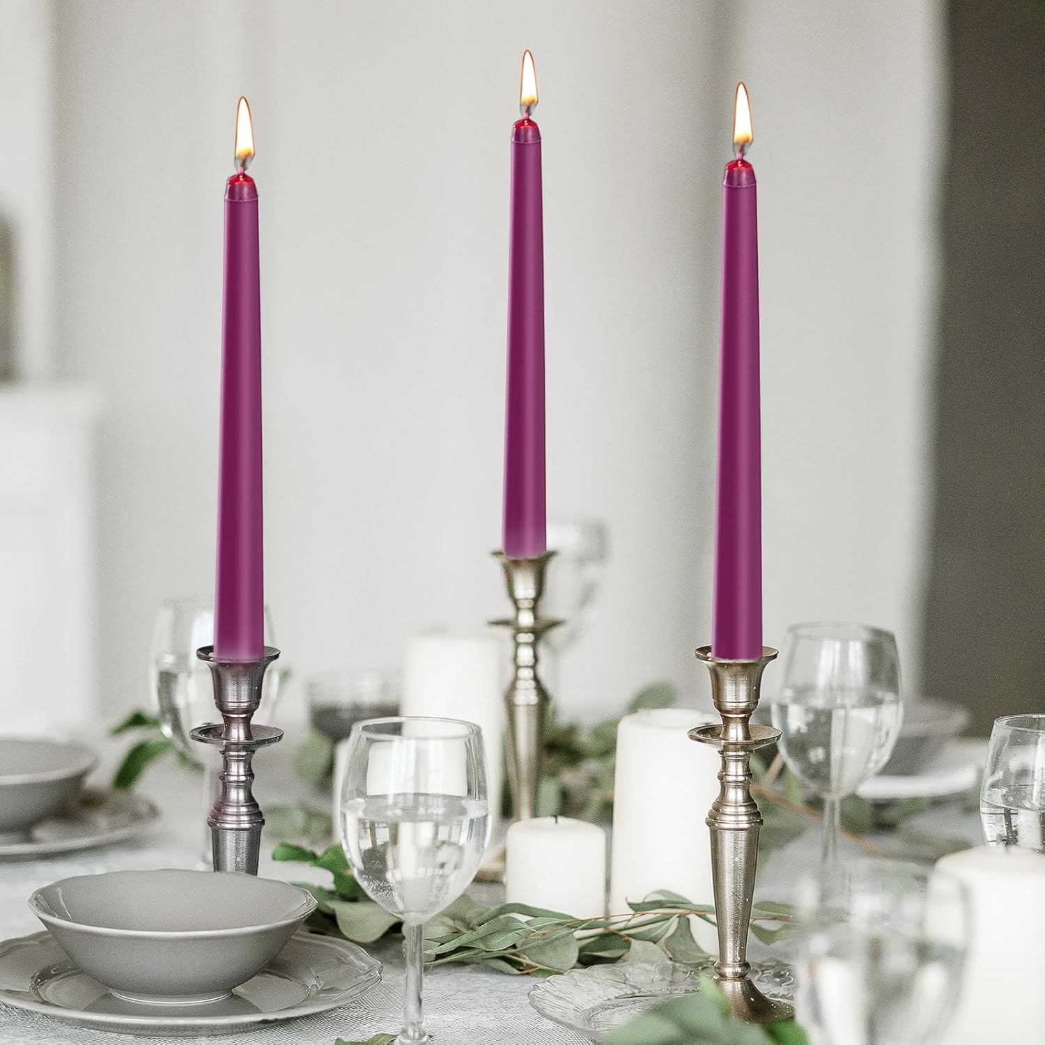 KONNI 0.87×10 Inch Purple Taper Candles, Unscented and Smokeless Tall Candlesticks, 10 Pack Tapered Candles with Cotton Wicks, Long Burning, Ideal for Weddings, Dinner Parties, and Home Décor