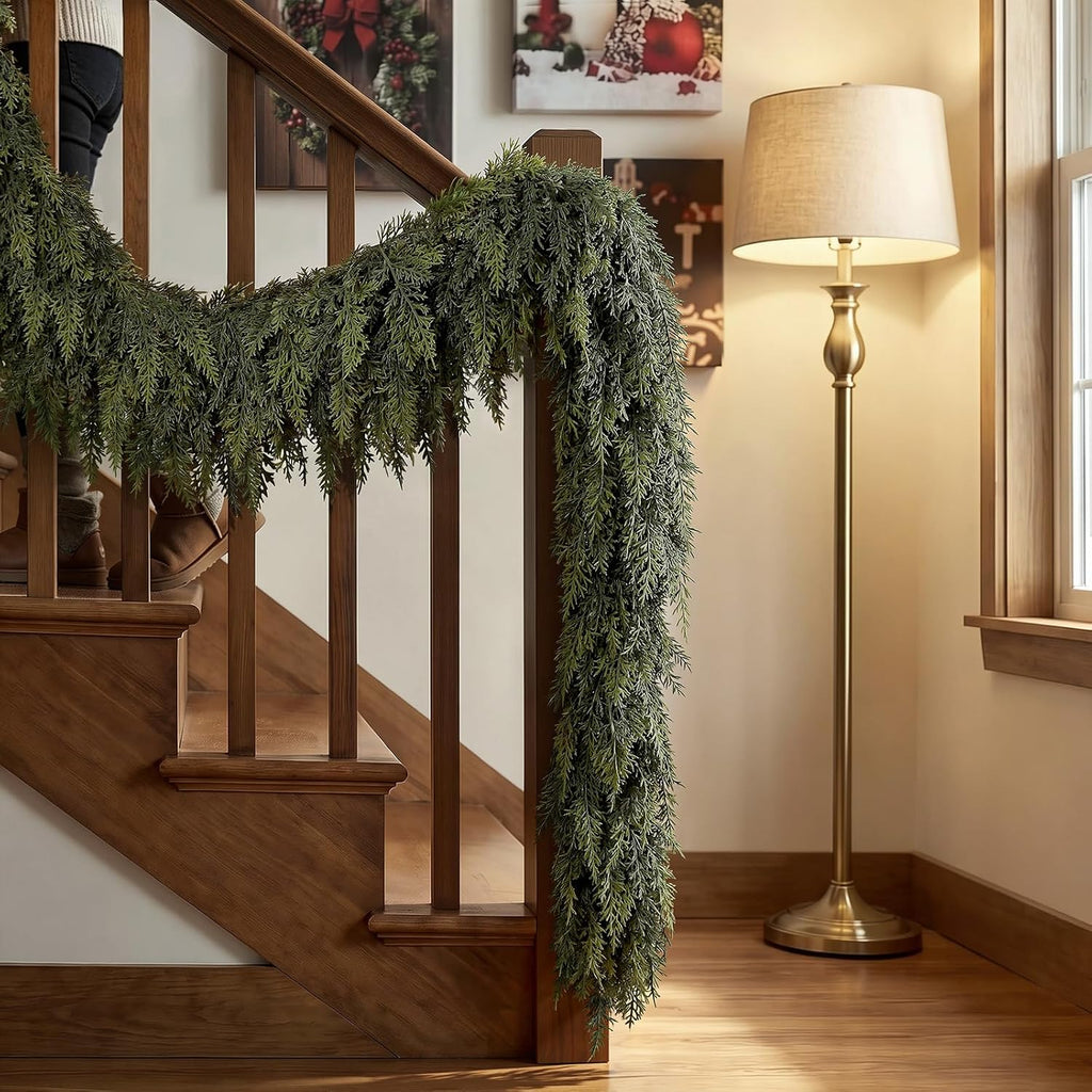 6ft christmas cedar garland, real touch soft greenery showing dimensions