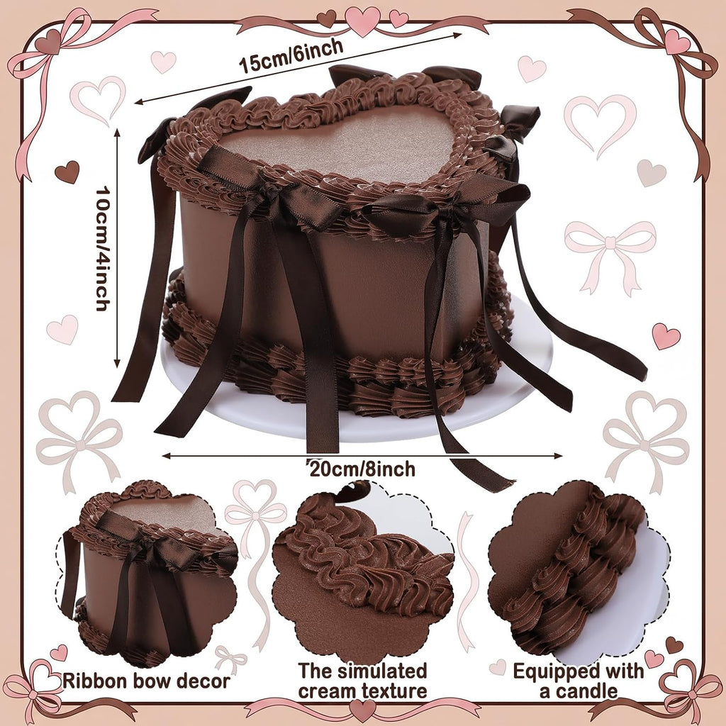remerry 6 inch chocolate heart fake cake bow shown in use