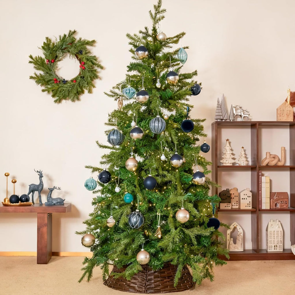 DN DECONATION Christmas Tree Ornaments Set of 9, Blue Velvet Decorative Hanging Ball Ornaments, 3.14” Plastic Christmas Ball for Home Holiday Party Decor Winter Indoor Decoration Xmas Gifts