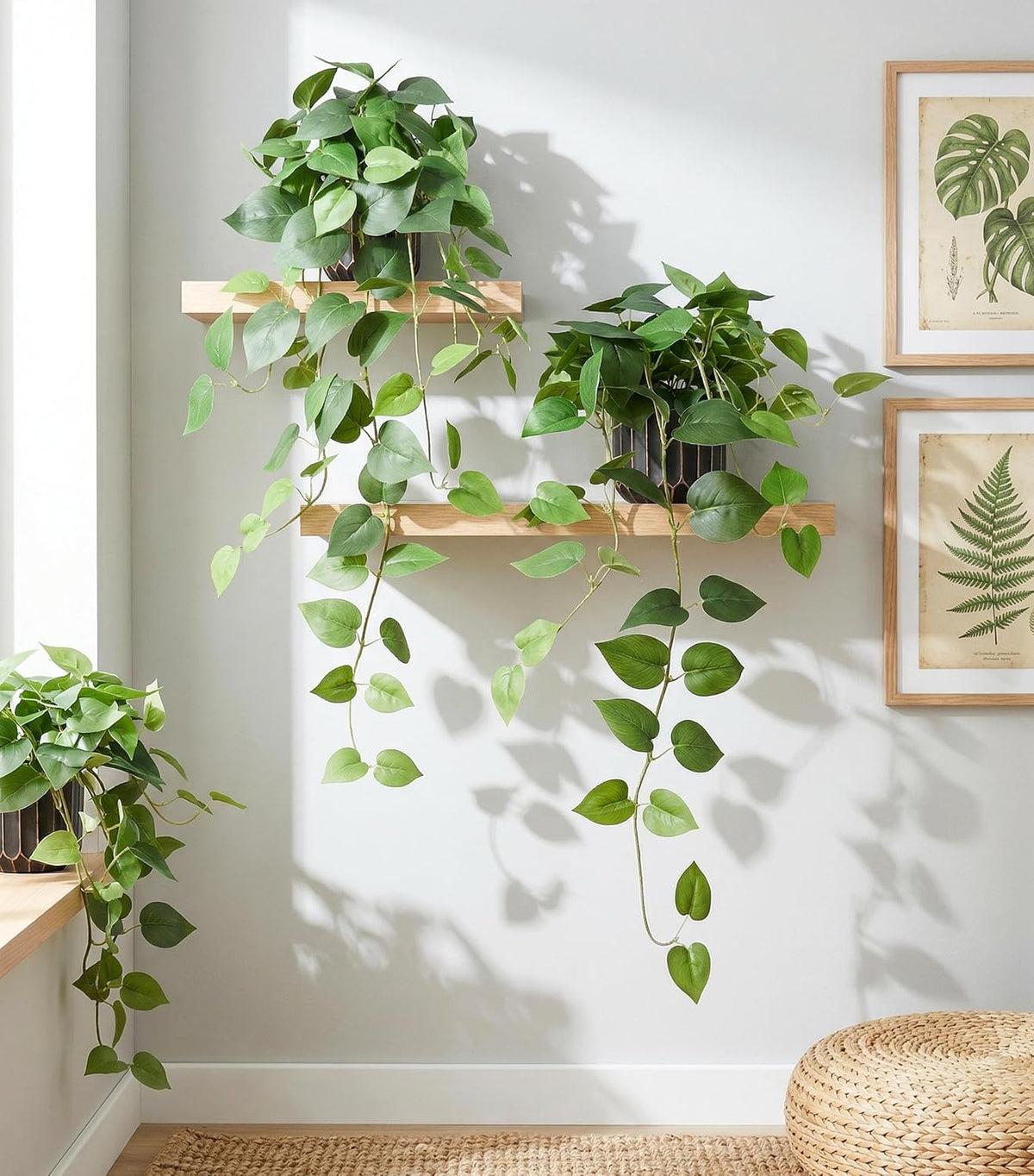 Fake Plants 2 Pcs Faux Pothos Plants Potted Indoor Artificial Hanging Plants ...