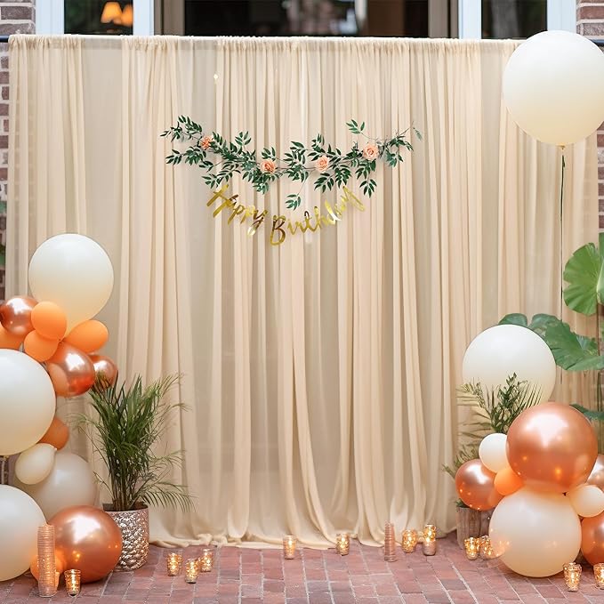 10x10ft Champagne Tulle Backdrop Curtain for Parites, Sheer Backdrop Curtains for Wedding Baby Shower Birthday Party Photo Shoot Decorations