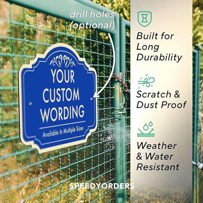 Custom Decorative Outdoor Metal Sign - Personalized Aluminum Driveway Sign, Waterproof, Made In USA - Design 2 Blue Steel 42x28 In