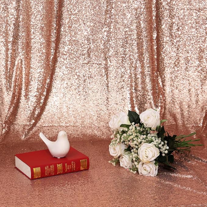 Poise3EHome 4FT x 7FT Rose Gold Sequin Backdrop Curtain Photography for Party Decoration