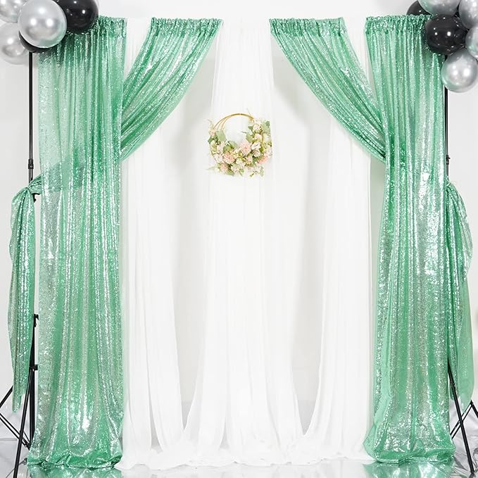 Poise3EHome Mint Green Sequin Backdrop Curtain,4 Panels 2FTx8FT Glitter Background for Party Birthday Party Baby Shower Wedding Christmas Thanksgiving Halloween Holiday Festival Decor