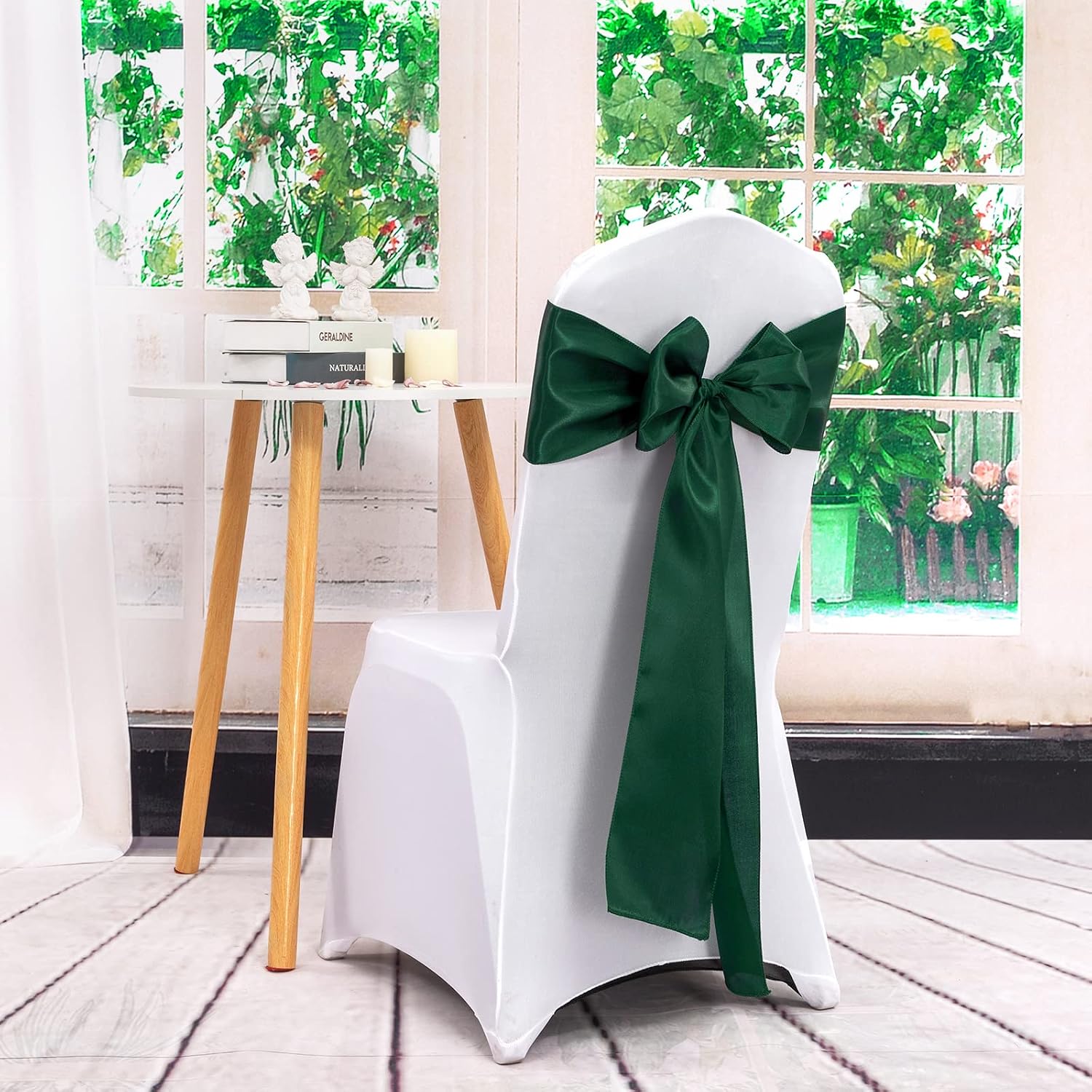 100 Pieces Emerald Green Satin Chair Sashes for Wedding Reception Party Hotel Home Kitchen Decoration-Emerald Green