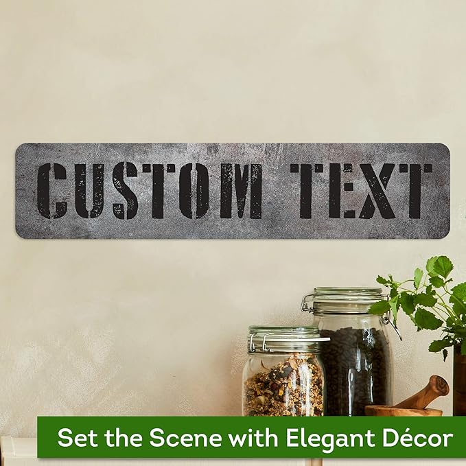 Custom Sign, Custom Street Sign, 11 Font Colors, 13 Font Styles, 4 Hole Options, 22 Sizes, 4x18 Inches, Rust Free DiBound, Fade Resistant, Made in USA by My Sign Center (Grunge Metal)