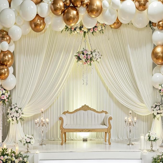 40×12ft Wrinkle Free Ivory Backdrop Curtain for Wedding Parties, 8 Panels 5×12ft Long Soft Silky Polyester Backdrop Drapes Cream Photo Back Drop Curtains for Party Photography Background Cloth