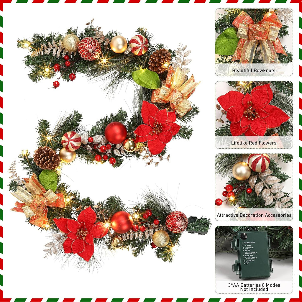 garvee 6 ft pre-lit christmas garland with 20, side view