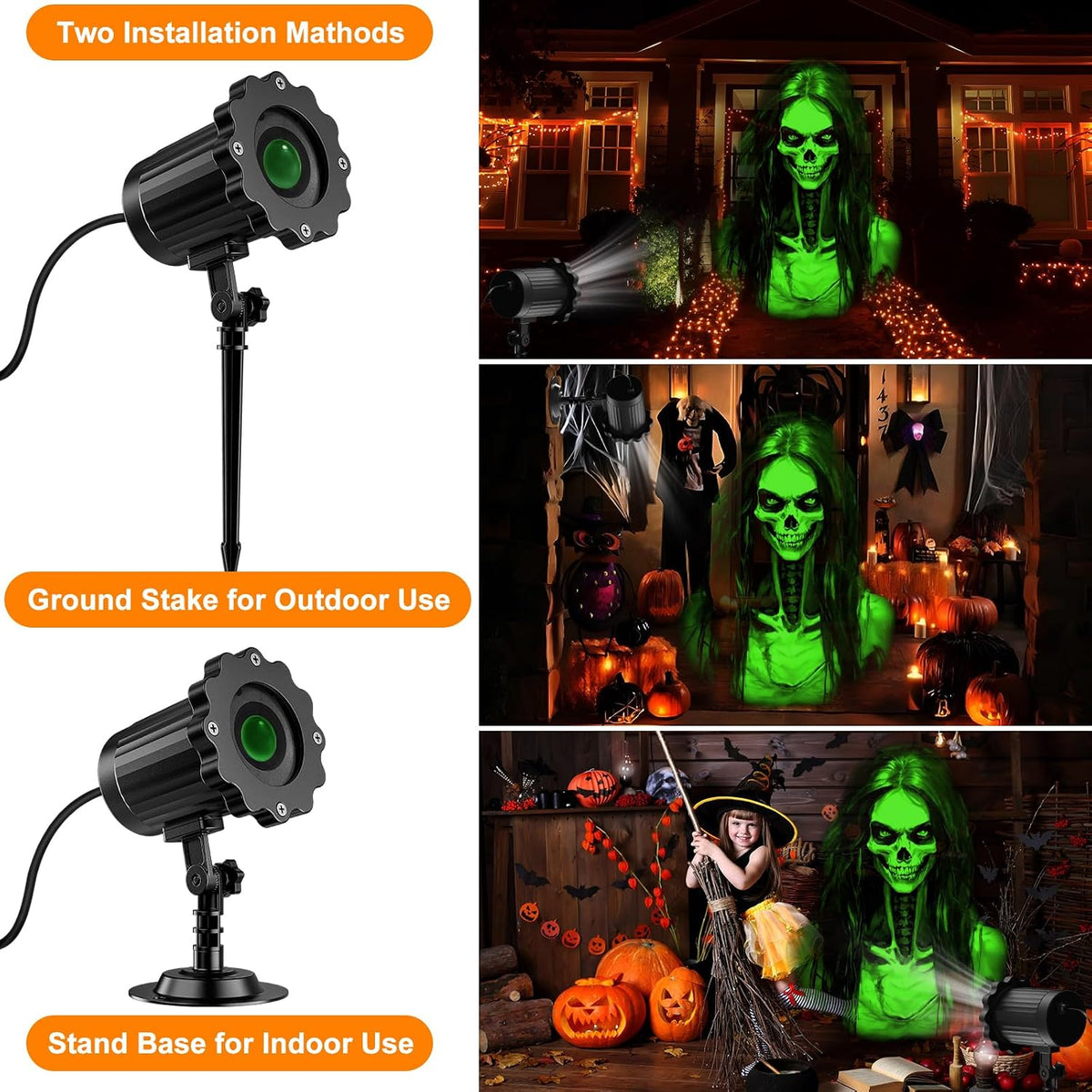 Halloween Projector Outdoor, 2026 Upgraded 3D Dynamic Skull HD Patterns,Clear...