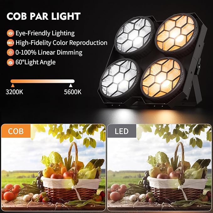 Stage Lights, 4X100W COB Spotlight LED Par Can Retro Lights, 2 in 1 Cool White & Warm White DMX512 Sound Activated Blinder Uplights for Events Parties Wedding Church Concert Studio Show Dance - 1Pack