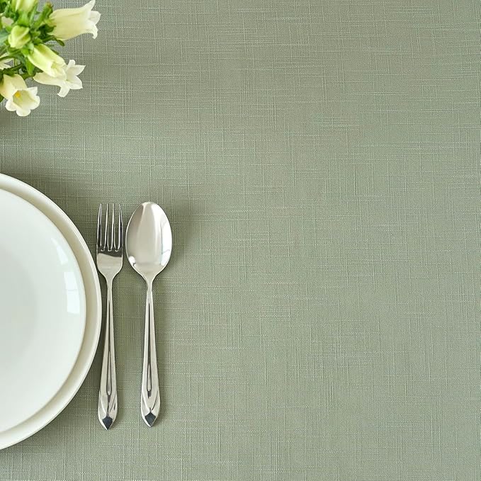 maxmill Lux Faux Linen Tablecloth with Slubby Yarn Textured Weaves Wrinkle Resistant Anti-Shrink Soft Table Cloth for Kitchen Dining Restaurant Tabletop Rectangle 60 x 120 Inch Sage Green