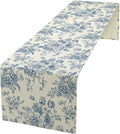 Floral Table Runner, Retro Blue Flower Chinoiserie Sketch Pattern Print Table Runner for Kitchen Dinning Table Runner Decor Home Wedding Party Holiday, 13x108 Inch