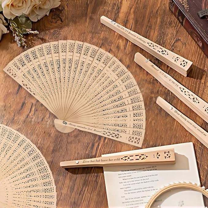 30Pcs Personalized Folding Hand Fans Custom Engraved Summer Wedding Fans,Personalized Wooden Fans Party Favor Bridal Shower Gifts for Guests