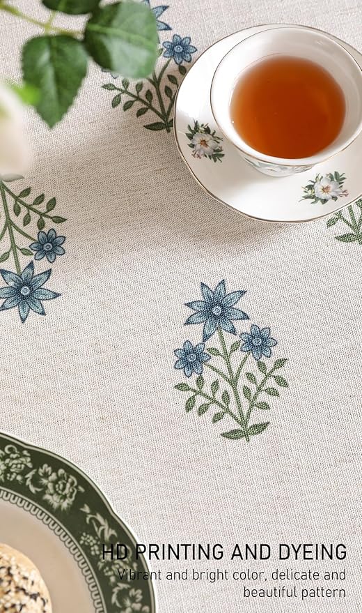 ISAENNE Designer White Linen Round Tablecloth,Chinoiserie Floral Elegant Indoor Table Cloth,Fall Stain Proof Decor Tablecloths for Dining Thanksgiving Kitchen,Diameter 67"-Mosella F