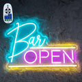 Open Bar Neon sign (LARGE 24x16'') Lights Neon Sign and Decor Led Light, Neon Signs For Man Cave (24x16'', Light Blue & Pink)