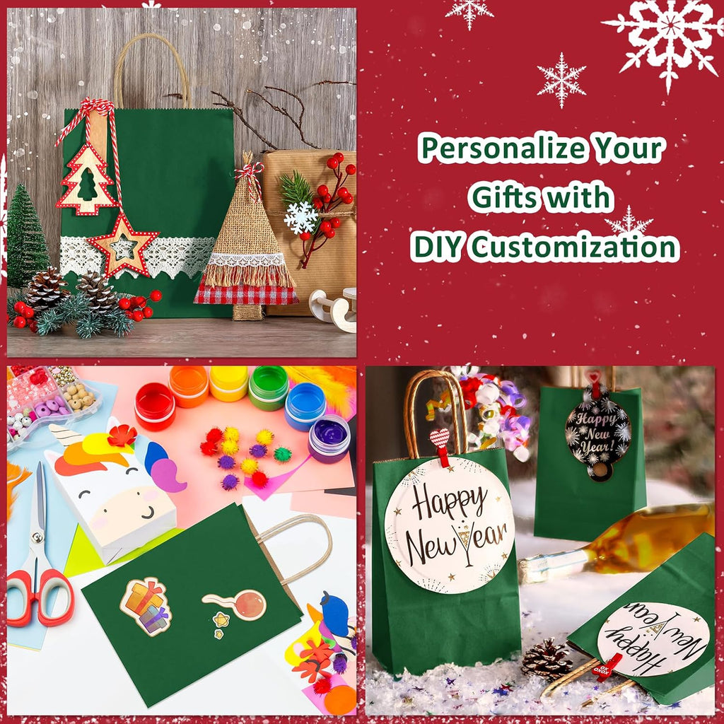 BagDream Forest Green Gift Bags with Handles Bulk 5.25x3x8 Inch 100Pcs Small Kraft Paper Bags for Christmas, Thanksgiving, Craft, Party Favors, Retail, Grocery, Recyclable
