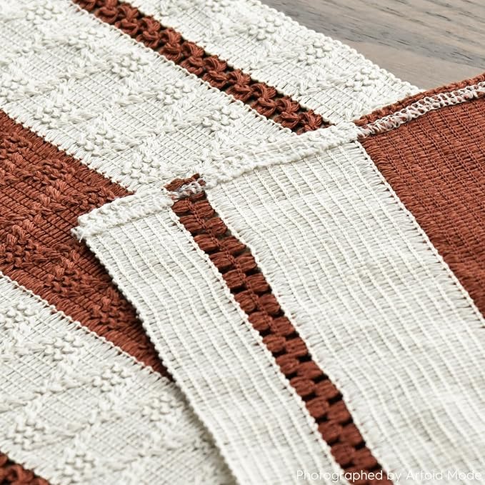 Artoid Mode Caramel Farmhouse Woven Rustic Table Runner, Seasonal Holiday Hollow Kitchen Dining Table Decoration for Home Party Decor 12x72 Inch