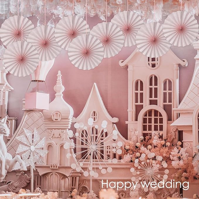Pink Birthday Decorations,DIY Pink Paper Fans Hanging Decoration ,Party Supplies Party Fans 12in, Pink Christmas,Wedding Graduation Events Accessories 30 Color DIY Set (Baby Pink)