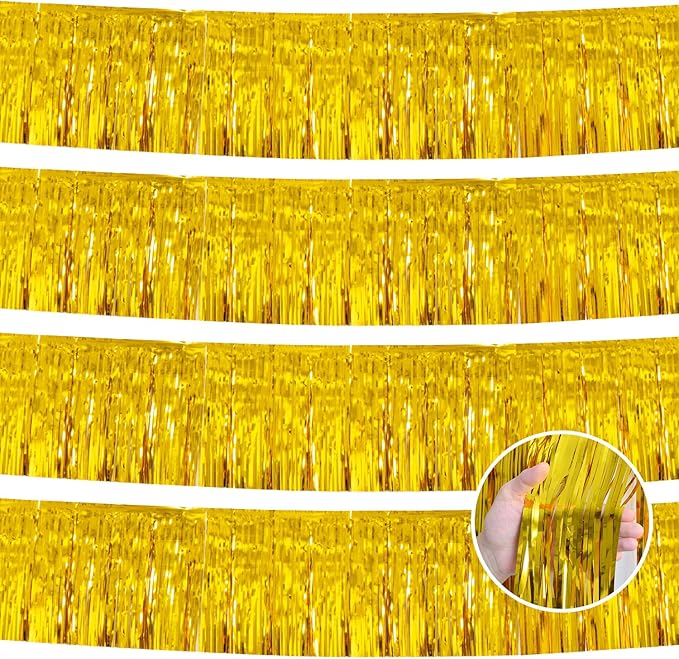 Gold Birthday Decorations Tinsel Garland Parade Float Decorations for Trailer 4Pack 12FT Christmas Party Decor Ceiling Fringe Banner Backdrop for Streamers Party Decorations