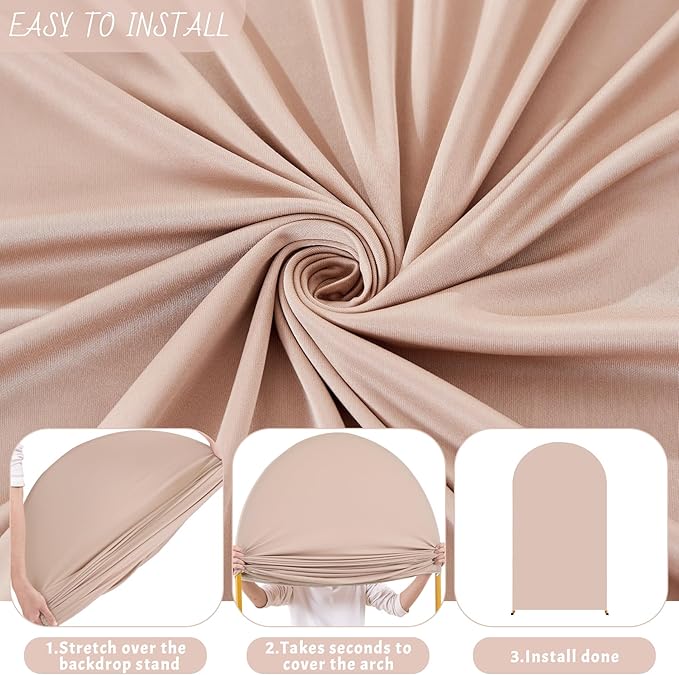 6FT Nude Arch Backdrop Cover - Polyester Fitted Wedding Arch Stand Covers Round Top Chiara Arch Backdrop Cover for Birthday Party Banquet Photo Background Decoration