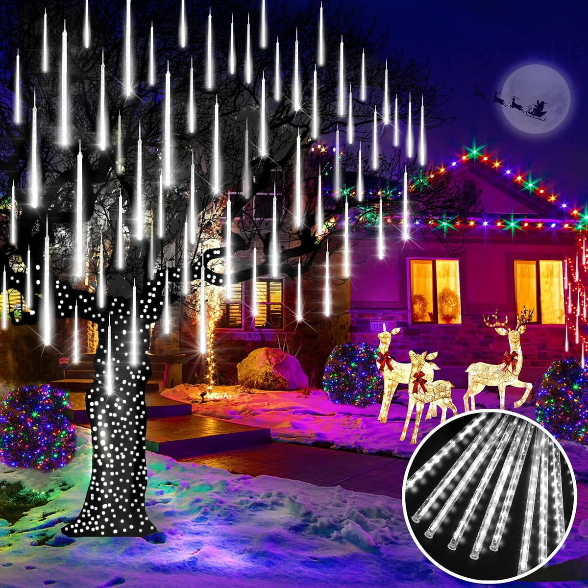 knonew 1080 led 30 tubes meteor shower lights, main product view