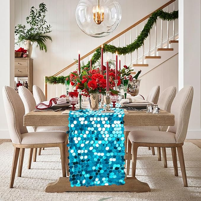 VHH Sequin Table Runner 12 x 108 inches Turquoise Table Runner, Glitter Runner for Party Wedding Birthday, Party Spring Easter Rustic, Birthday Supplies Decorations (1 Pack).