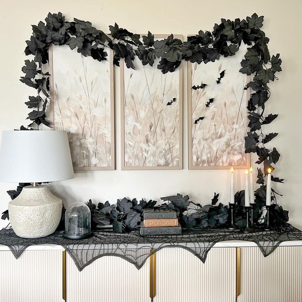 cqure 7 pack black fall leaf garland, total shown in use