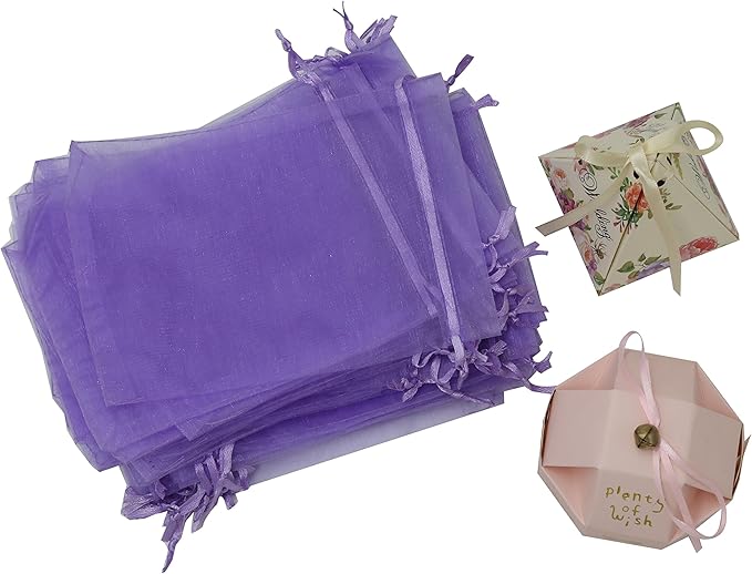 Wudygirl 100pcs Sheer Organza Bag 5 x 7 Inch Lavender Drawstring Transparent Jewelry Pouches Lipstick Baby Shower Party Wedding Holidays Favor Candy Bags(Lilac 5x7'')