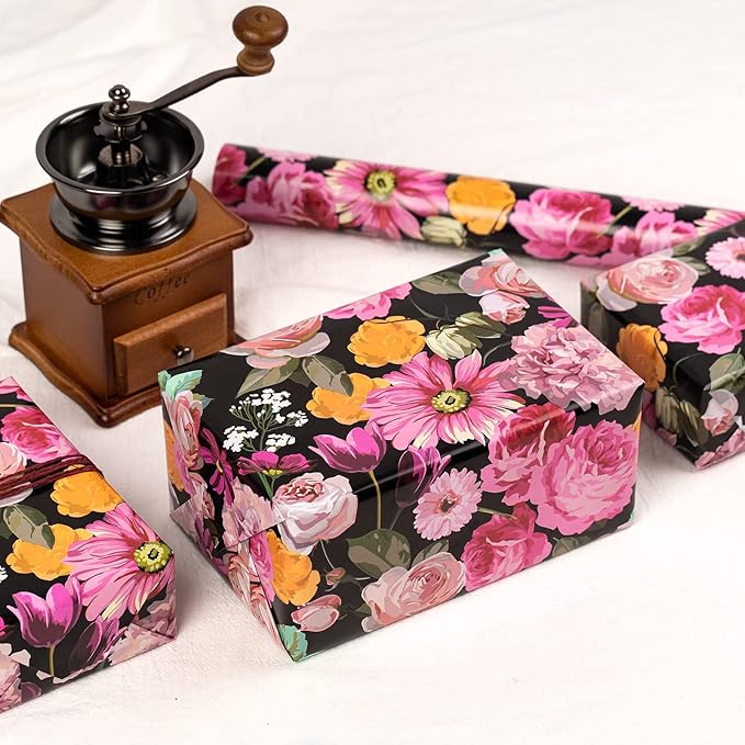 WRAPAHOLIC 30 Inch Jumbo Reversible Floral Wrapping Paper - 30 Inch X 33 Feet - Colorful Floral Design for Birthday, Mother's Day, Wedding, Baby Shower, Bridal Shower