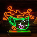 Coffee Neon Sign LED Cafe Light up Sign for Business Wall Decor USB Cute Coffee Cup Neon Light for Cafe Bar Shop Restaurant (16.5 * 12.9 In)