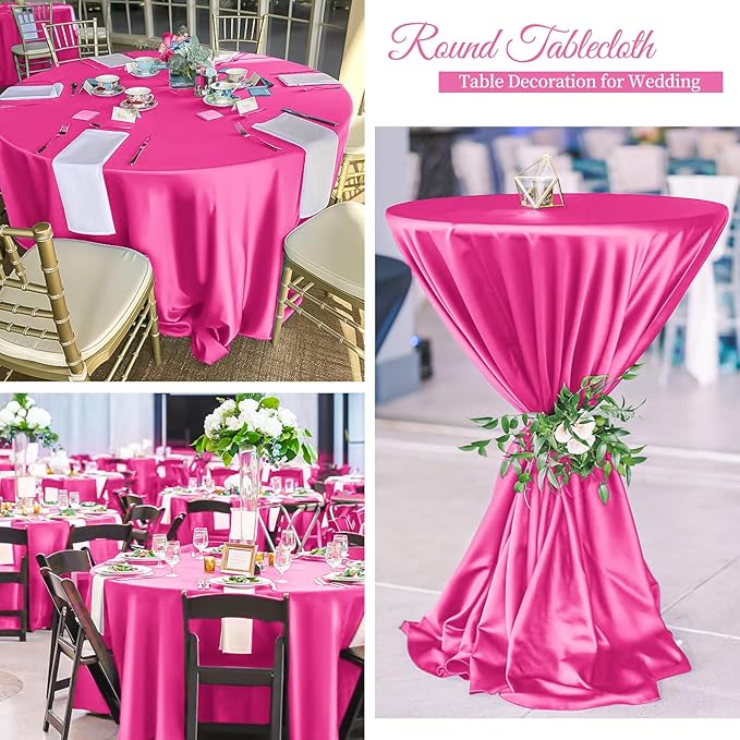 fani 12 Pack 120 Inch Hot Pink Satin Tablecloth - Silky Round Tablecloth Overlay Smooth Fabric Table Cover, Bright Table Decoration for Wedding Party Banquet Events Restaurant Kitchen Dining