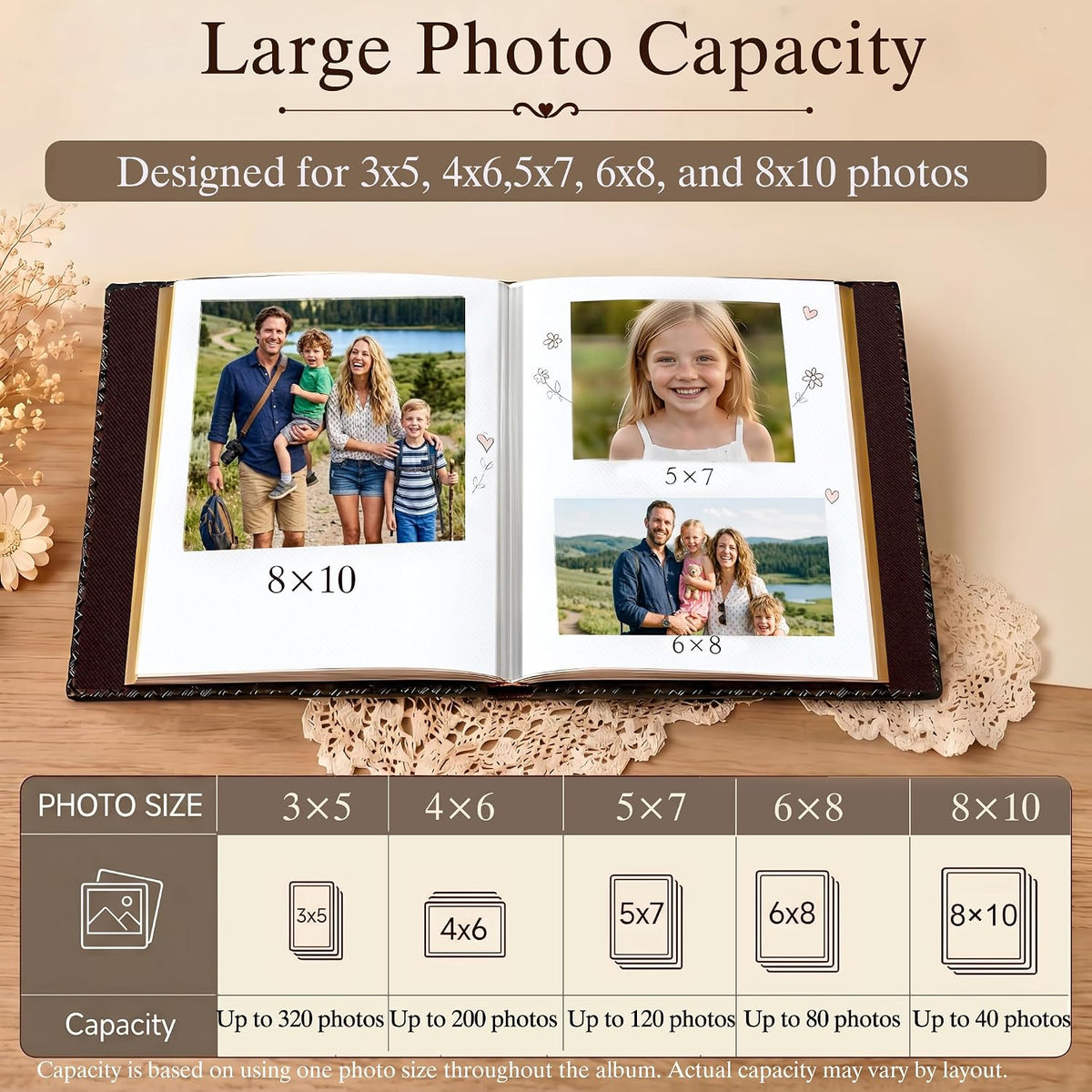 Brown Large Self-Adhesive Photo Album, PU Leather Cover