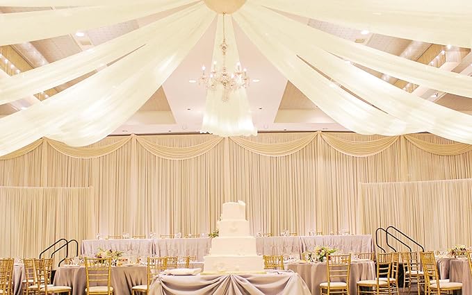 6 Panels Ivory Ceiling Drapes, 5ftx20ft Ceiling-Drapes Wedding Arch Draping Fabric Cheesecloth Sheer Curtain Romantic Decorations for Wedding Party Banquet Ceremony Stage