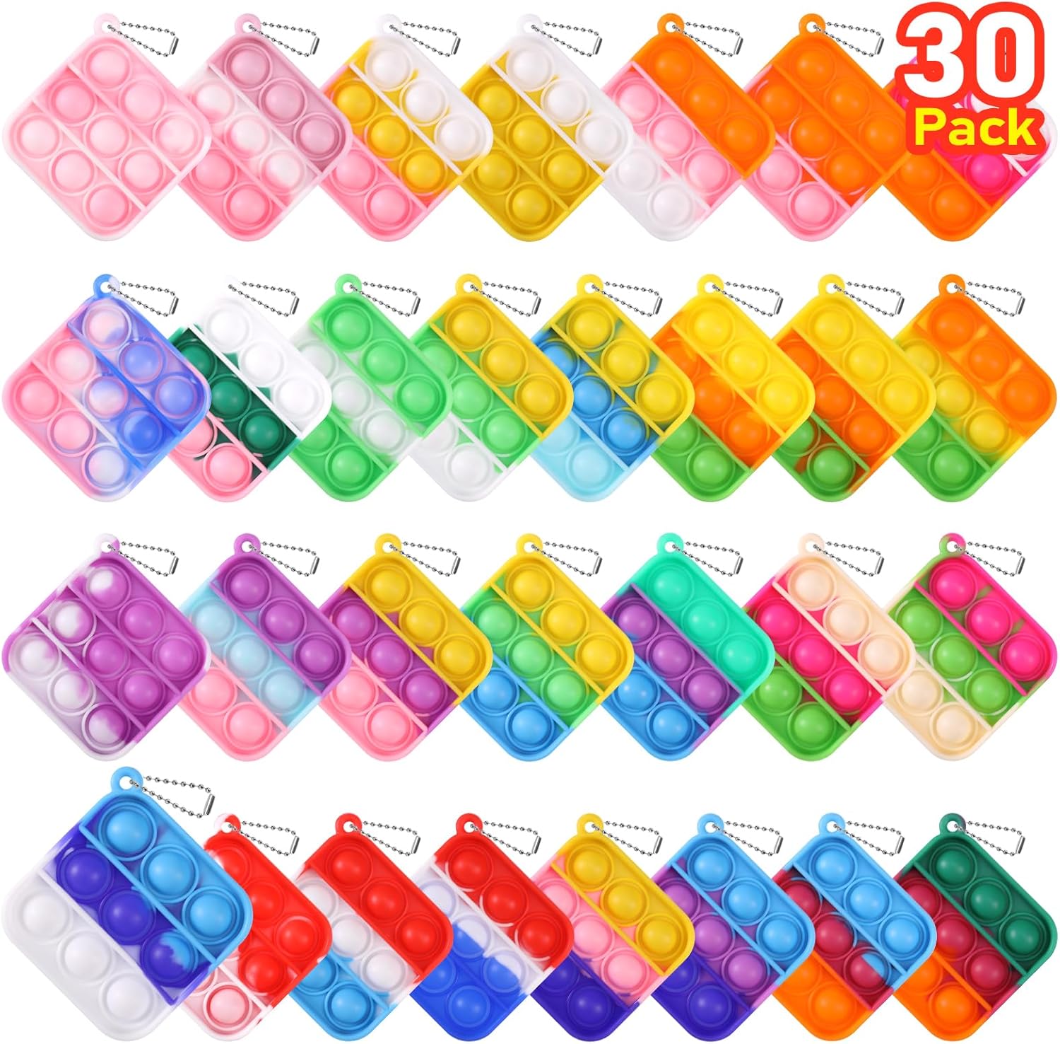 Kids Party Favors Fidget Toys Bulk 30 Pack Mini Pop Fidget Keychain Its Birthday Party Favors for Kids 4-8,8-12 Small Classroom Prizes It Back to School Gifts for Students from Teacher